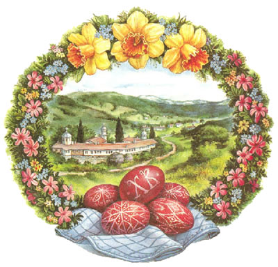 Drawing of Pascha Basket and Monastery