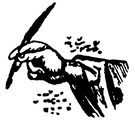A close-up drawing of a hand writing with a quill pen on parchment, symbolizing the scribal tradition and the recording of sacred texts