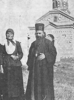 Bishop Nikolai with his mother Katarina in front of his hometown church, Lelich, 1932.
